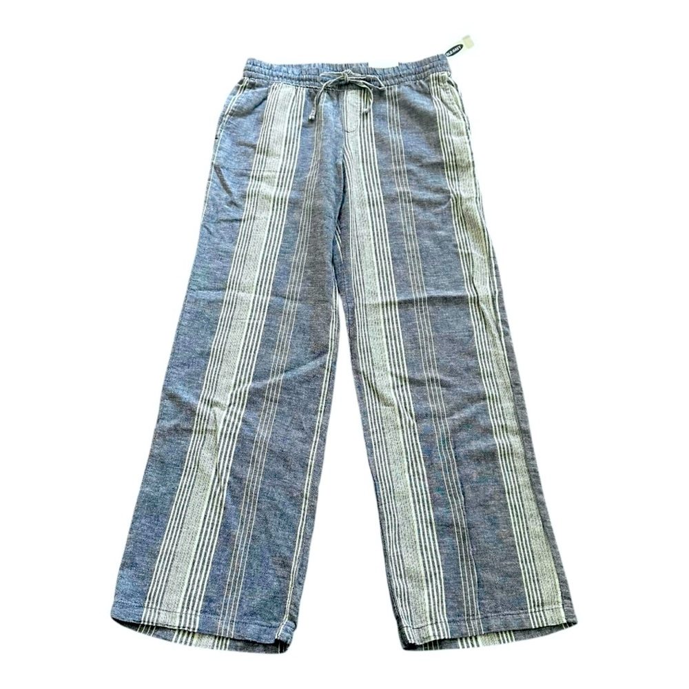 Old Navy Wide Leg Blue White Striped Linen Pants NWT Stretch Waist Size … - Picture 9 of 16